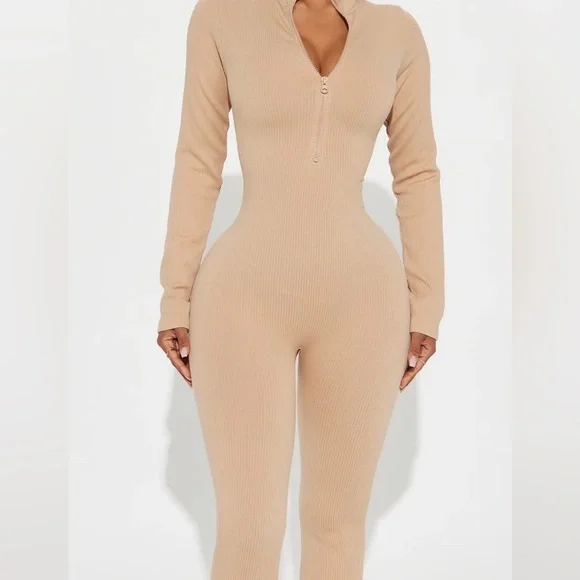 Fashion Nova Tan Seamless Jumpsuit - Picture 2 of 9